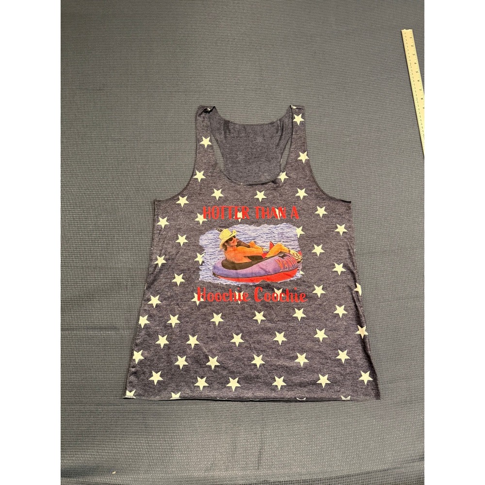 Alan Jackson Hotter Than A Hoochie Coochie Star Graphic Tank Top Gray Large